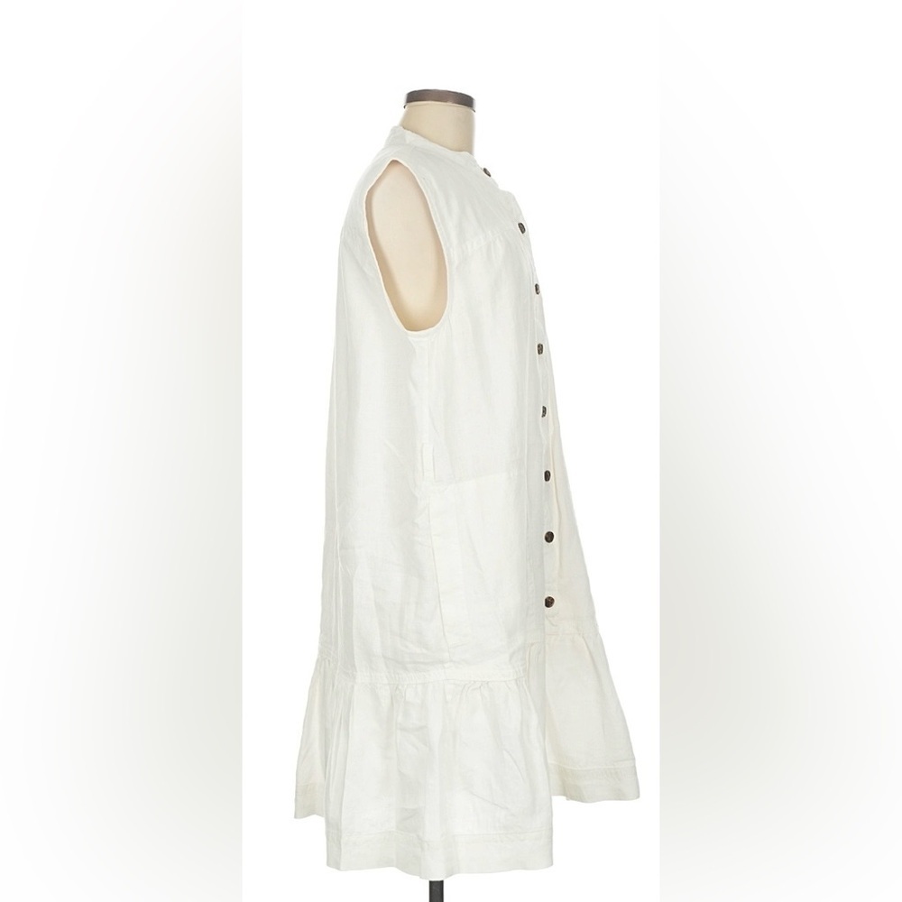 Banana Republic White Linen Flounce-Hem Mini/Midi Dress. Mandarin Collar,Pockets - Picture 7 of 15